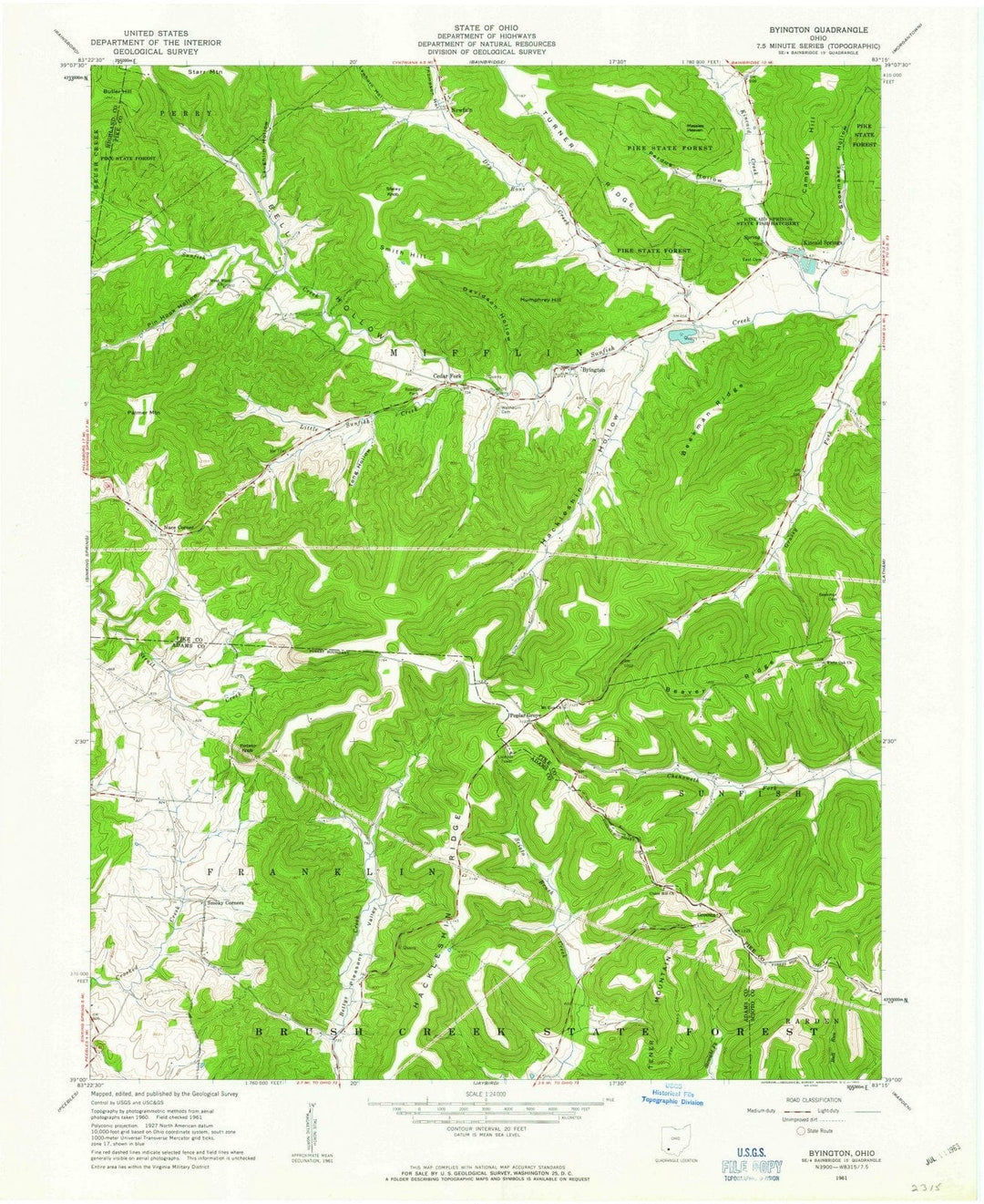 1961 Byington, OH - Ohio - USGS Topographic Map