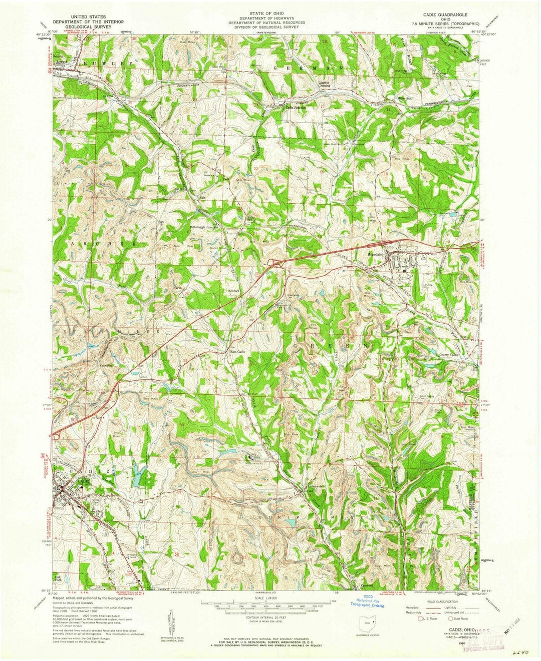 1960 Cadiz, OH - Ohio - USGS Topographic Map