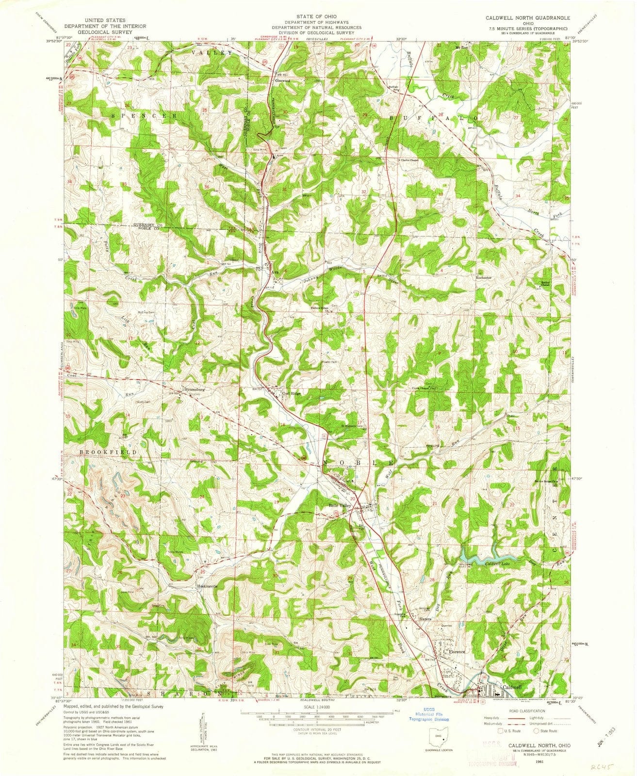 1961 Caldwell North, OH - Ohio - USGS Topographic Map