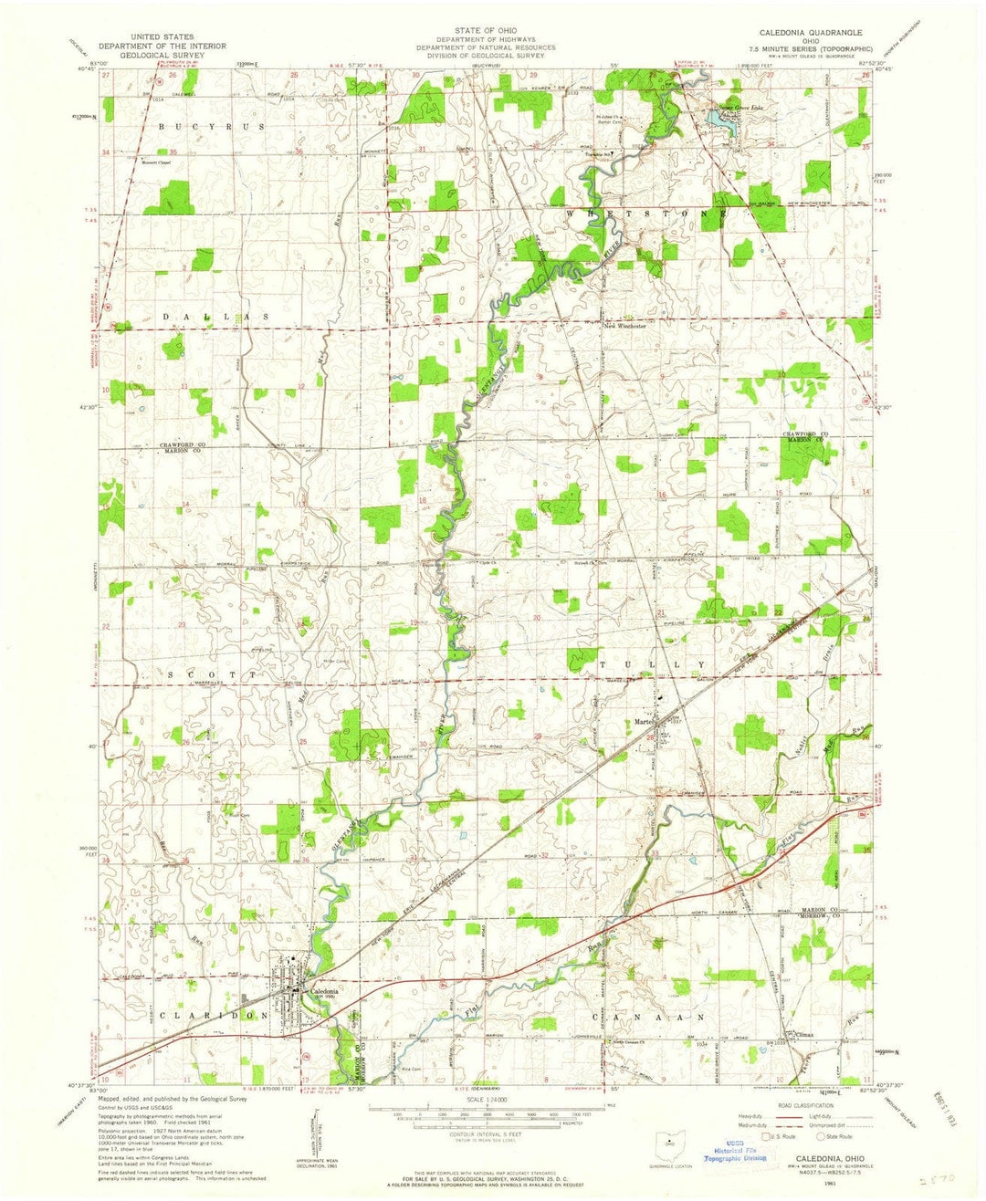 1961 Caledonia, OH - Ohio - USGS Topographic Map