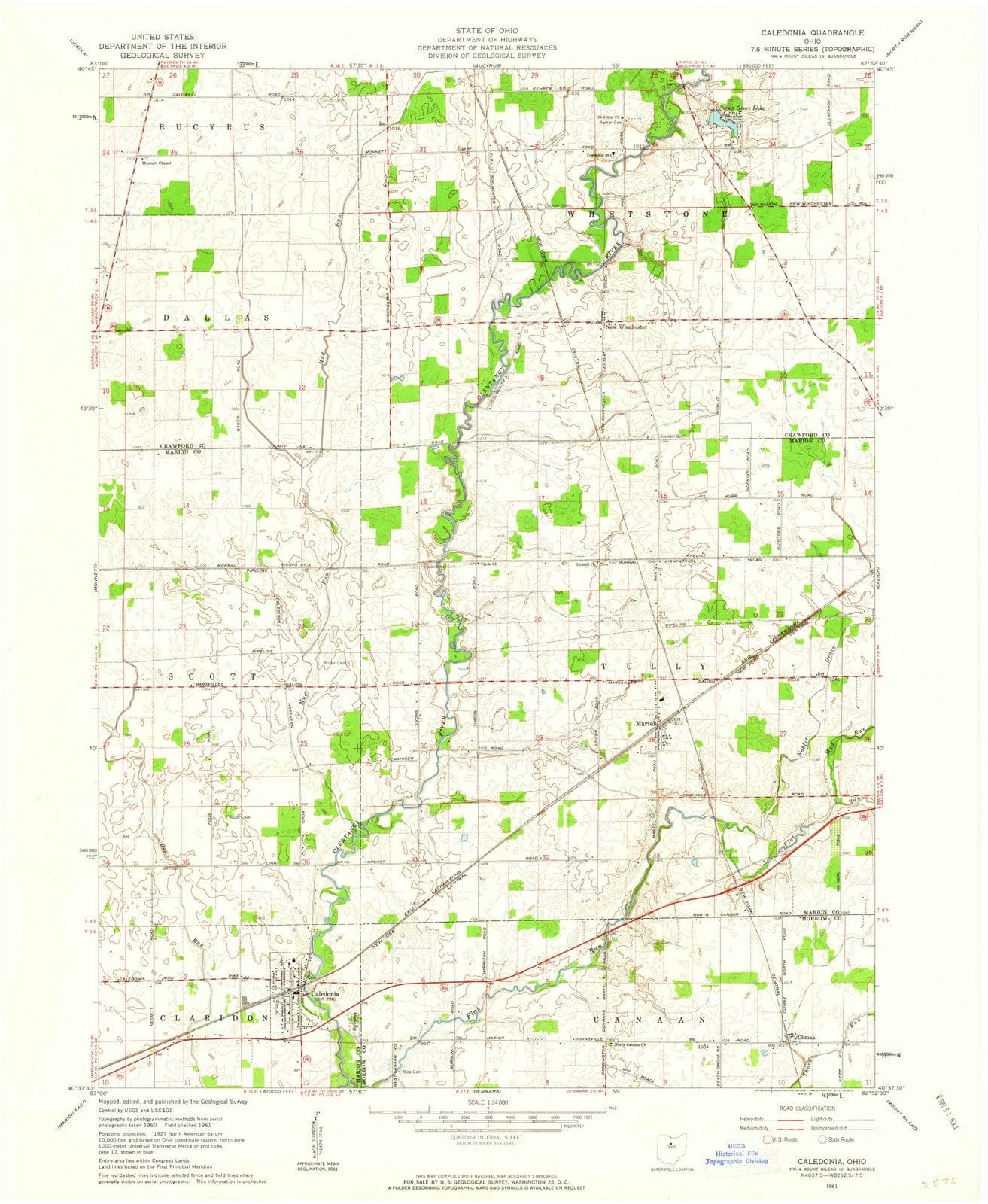 1961 Caledonia, OH - Ohio - USGS Topographic Map