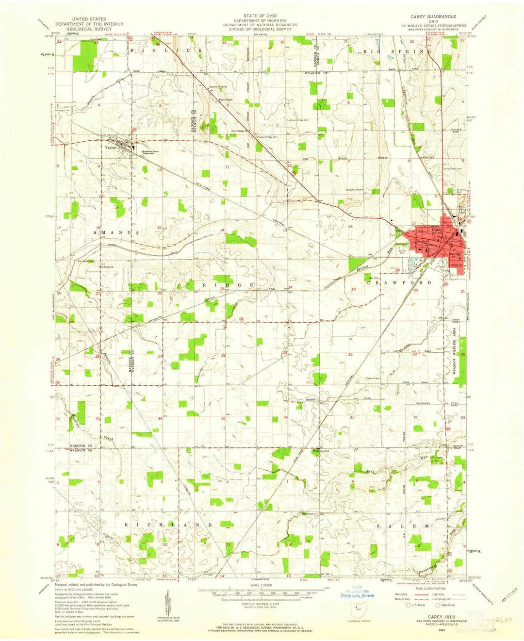 1961 Carey, OH - Ohio - USGS Topographic Map