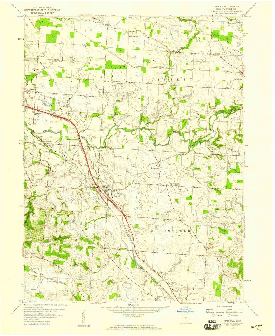 1958 Carroll, OH - Ohio - USGS Topographic Map