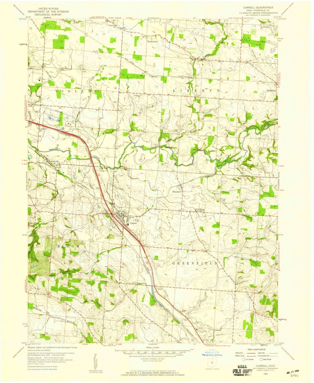 1958 Carroll, OH - Ohio - USGS Topographic Map