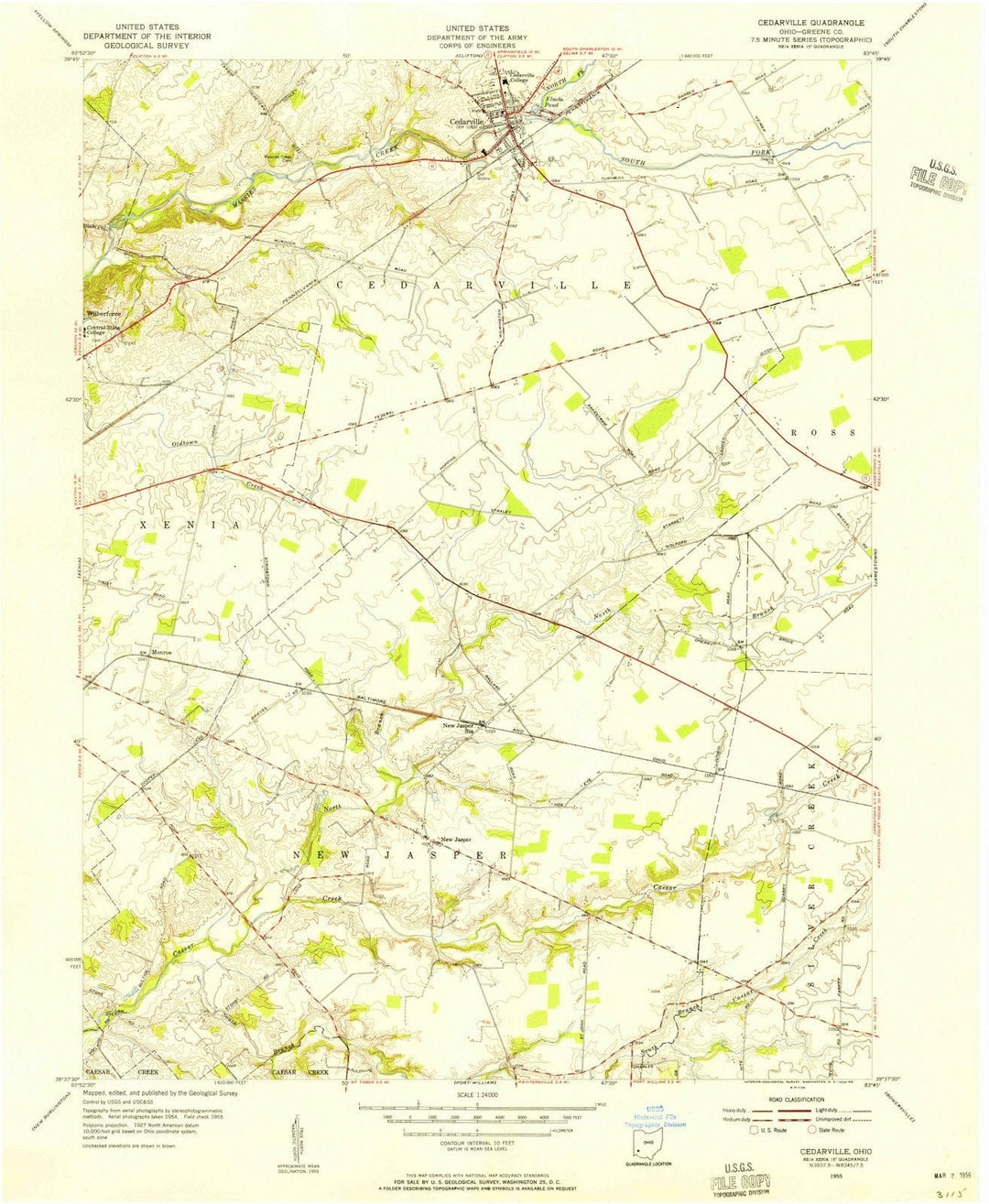 1955 Cedarville, OH - Ohio - USGS Topographic Map