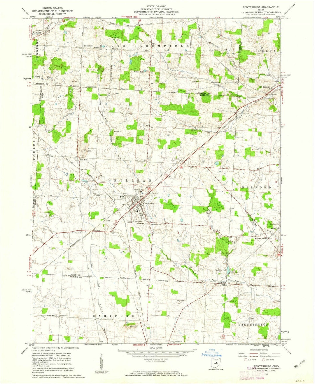 1961 Centerburg, OH - Ohio - USGS Topographic Map