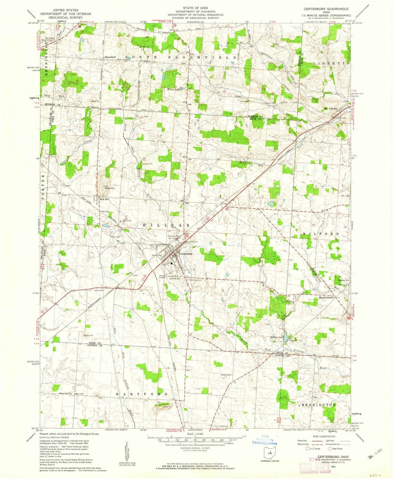1961 Centerburg, OH - Ohio - USGS Topographic Map