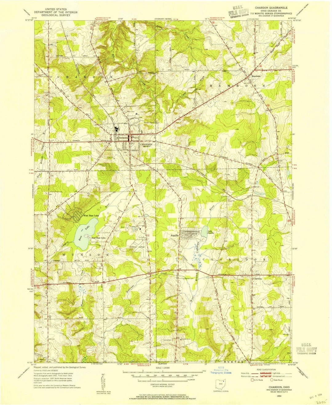 1953 Chardon, OH - Ohio - USGS Topographic Map