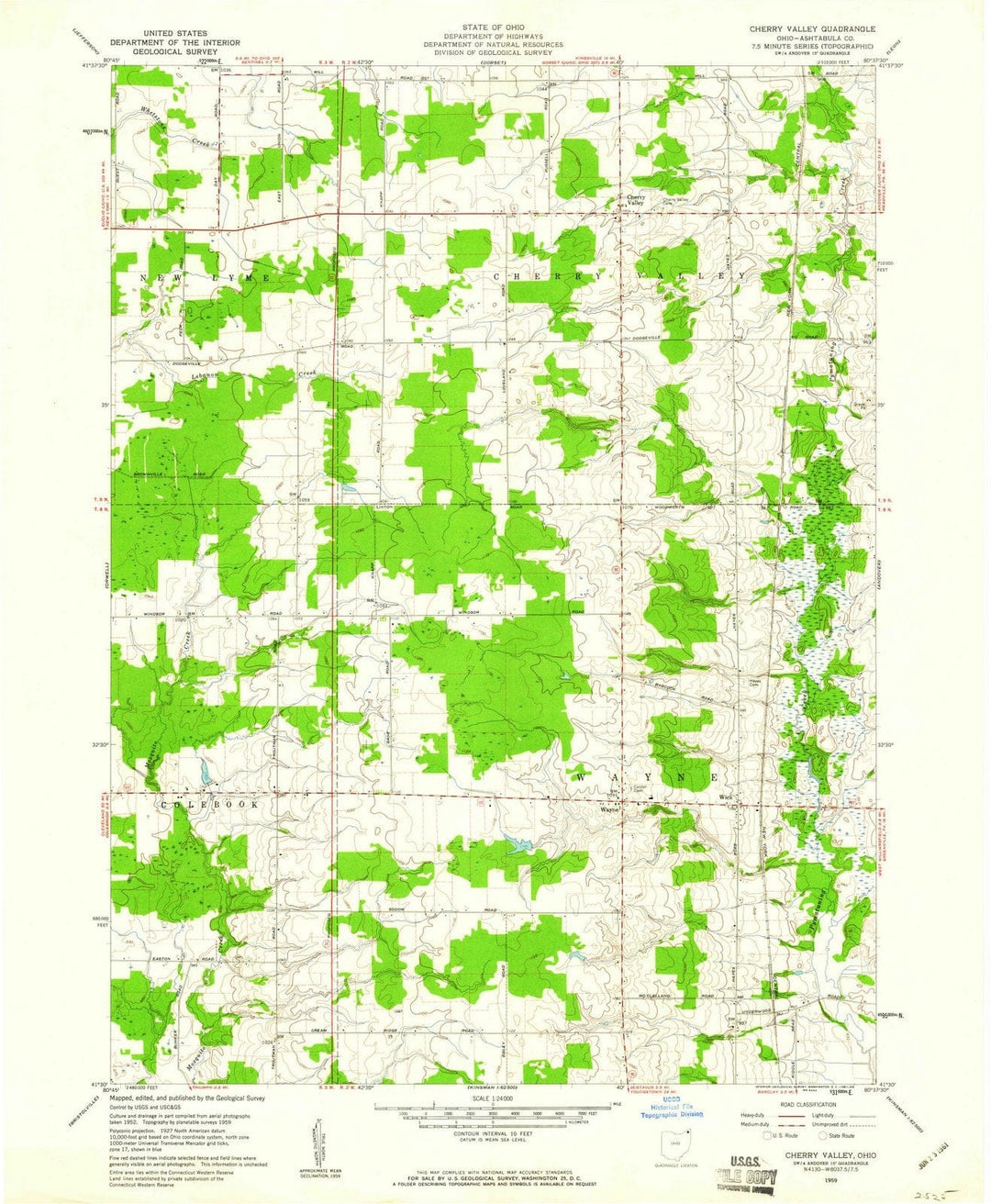 1959 Cherry Valley, OH - Ohio - USGS Topographic Map