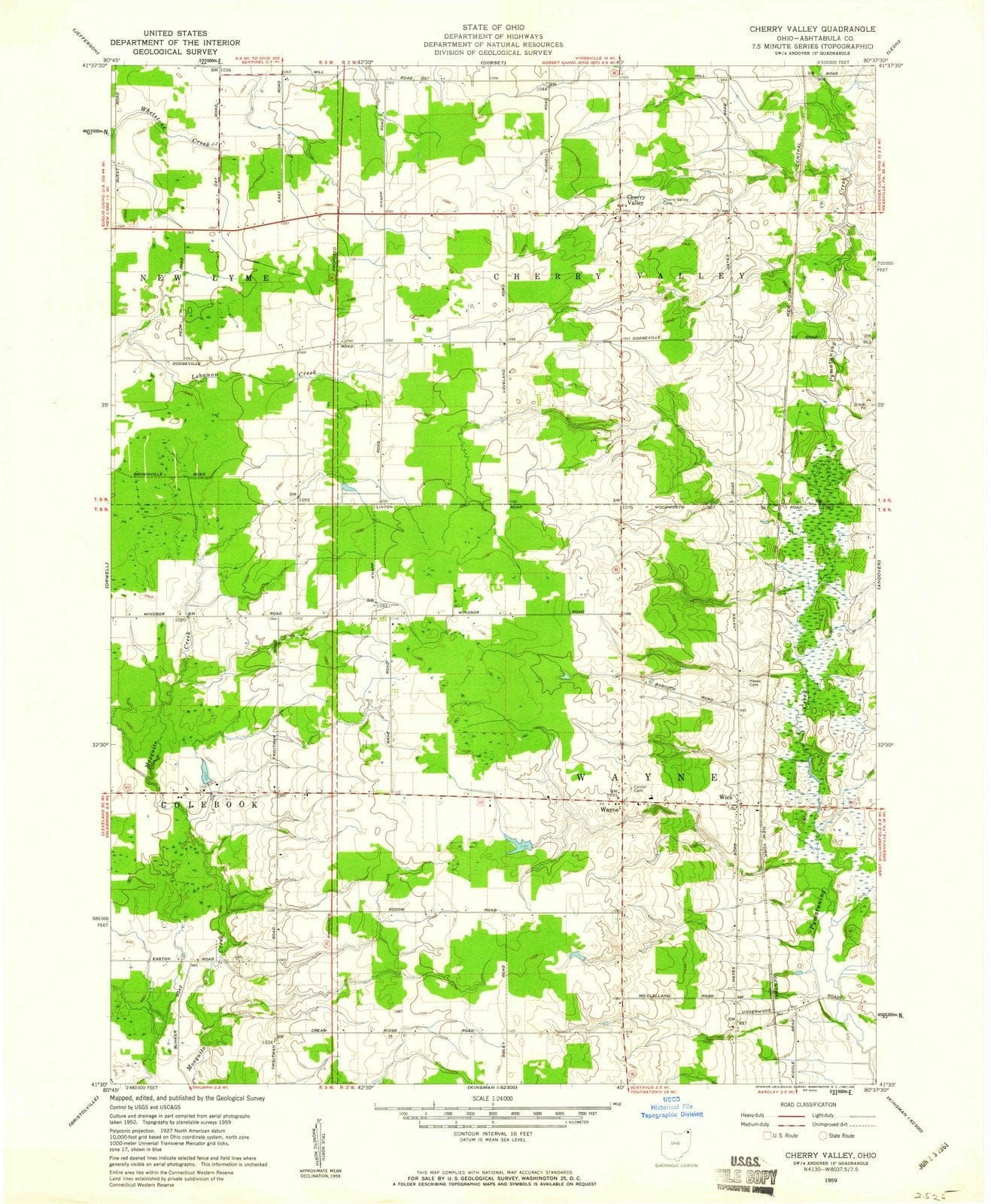 1959 Cherry Valley, OH - Ohio - USGS Topographic Map