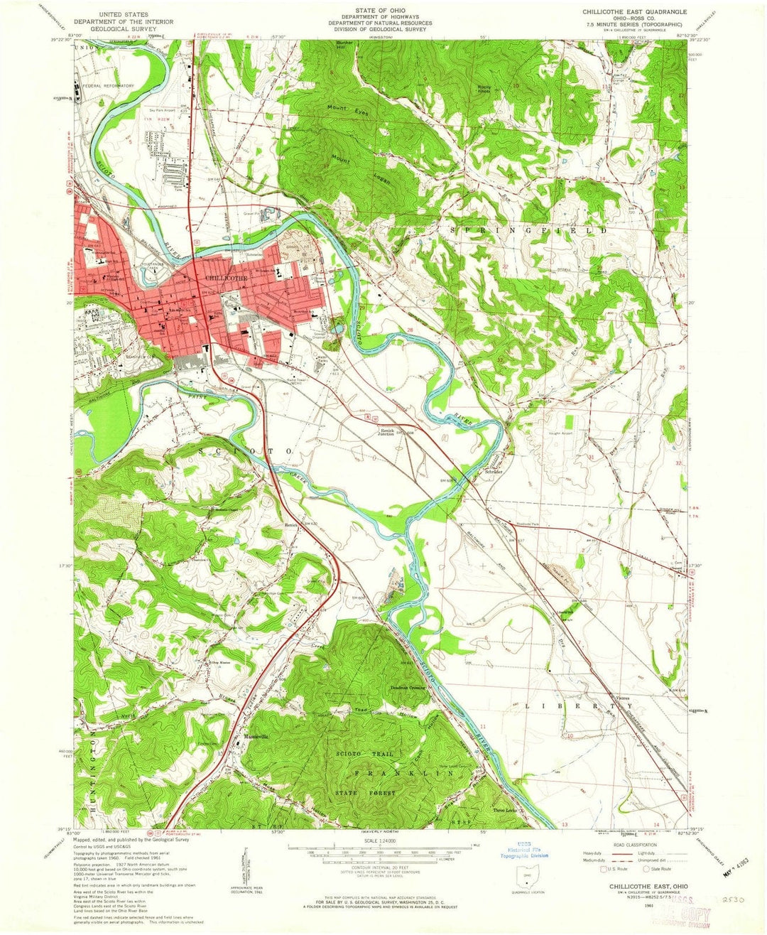 1961 Chillicothe East, OH - Ohio - USGS Topographic Map