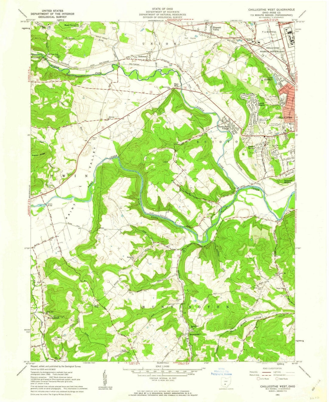 1961 Chillicothe West, OH - Ohio - USGS Topographic Map