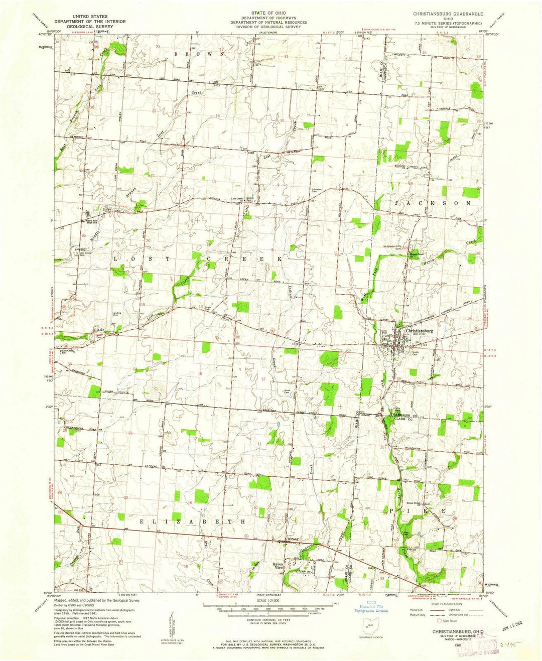 1961 Christiansburg, OH - Ohio - USGS Topographic Map