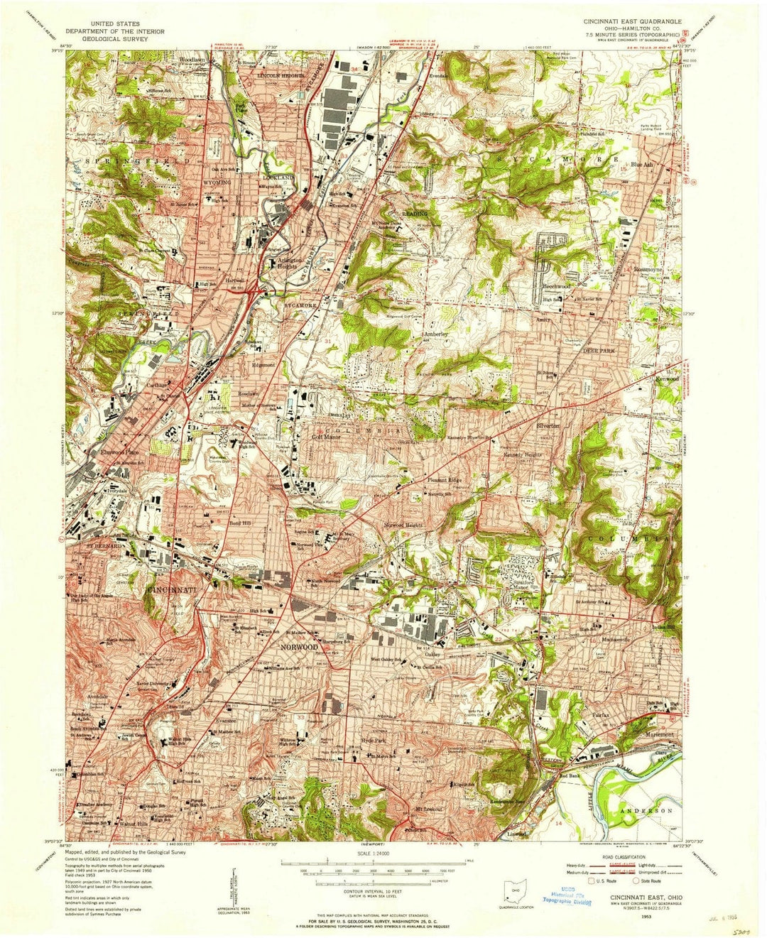 1953 Cincinnati East, OH - Ohio - USGS Topographic Map
