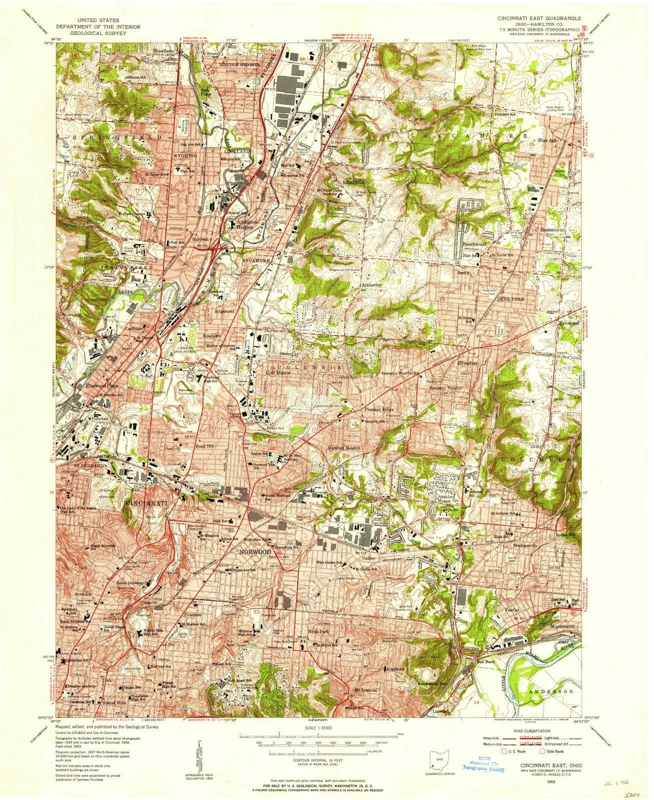 1953 Cincinnati East, OH - Ohio - USGS Topographic Map