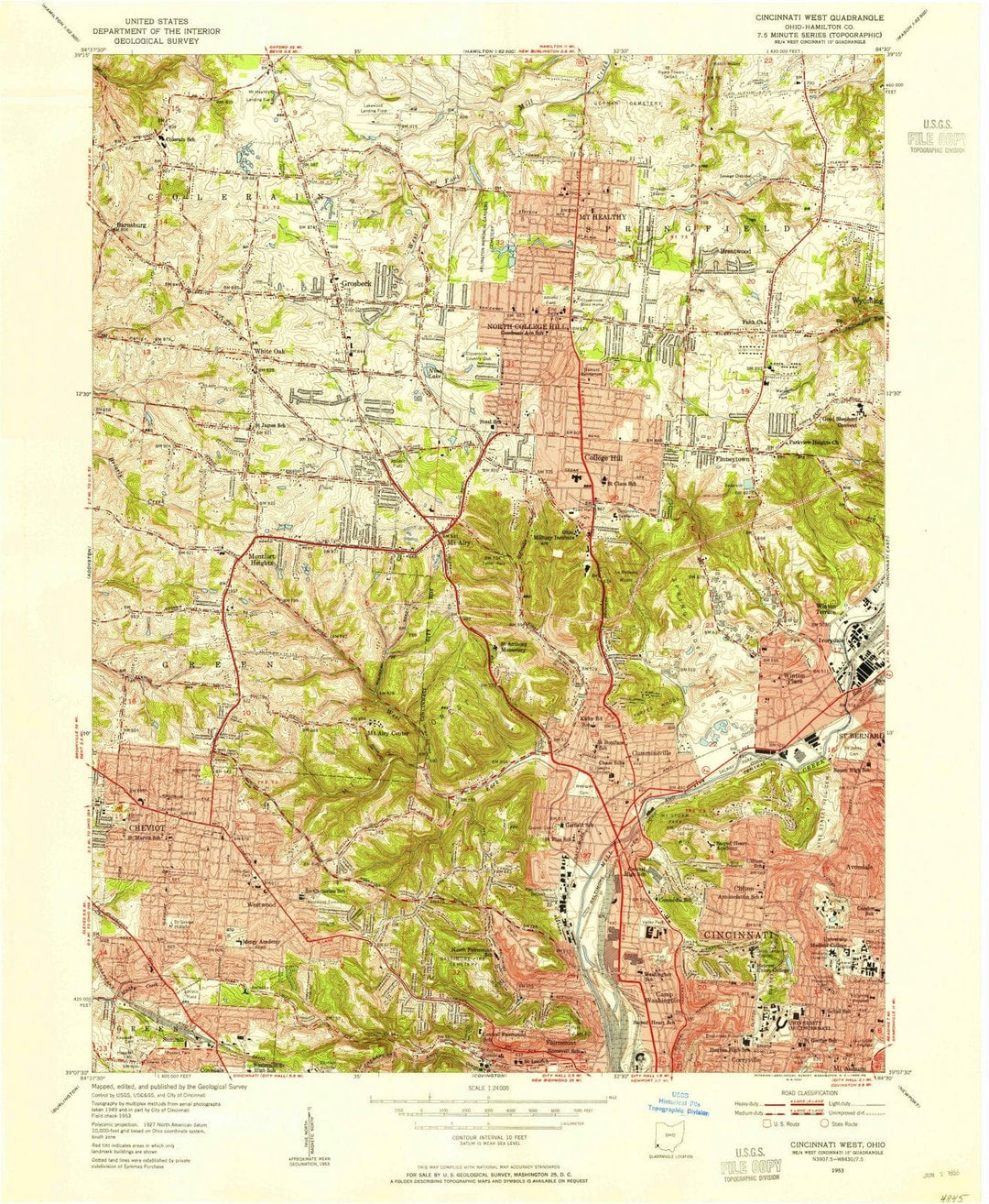 1953 Cincinnati West, OH - Ohio - USGS Topographic Map