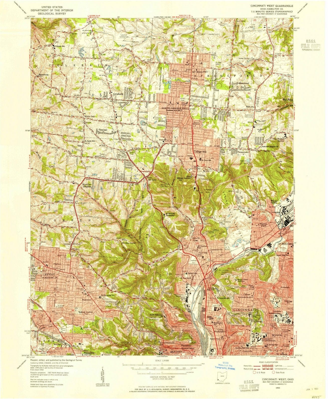 1953 Cincinnati West, OH - Ohio - USGS Topographic Map