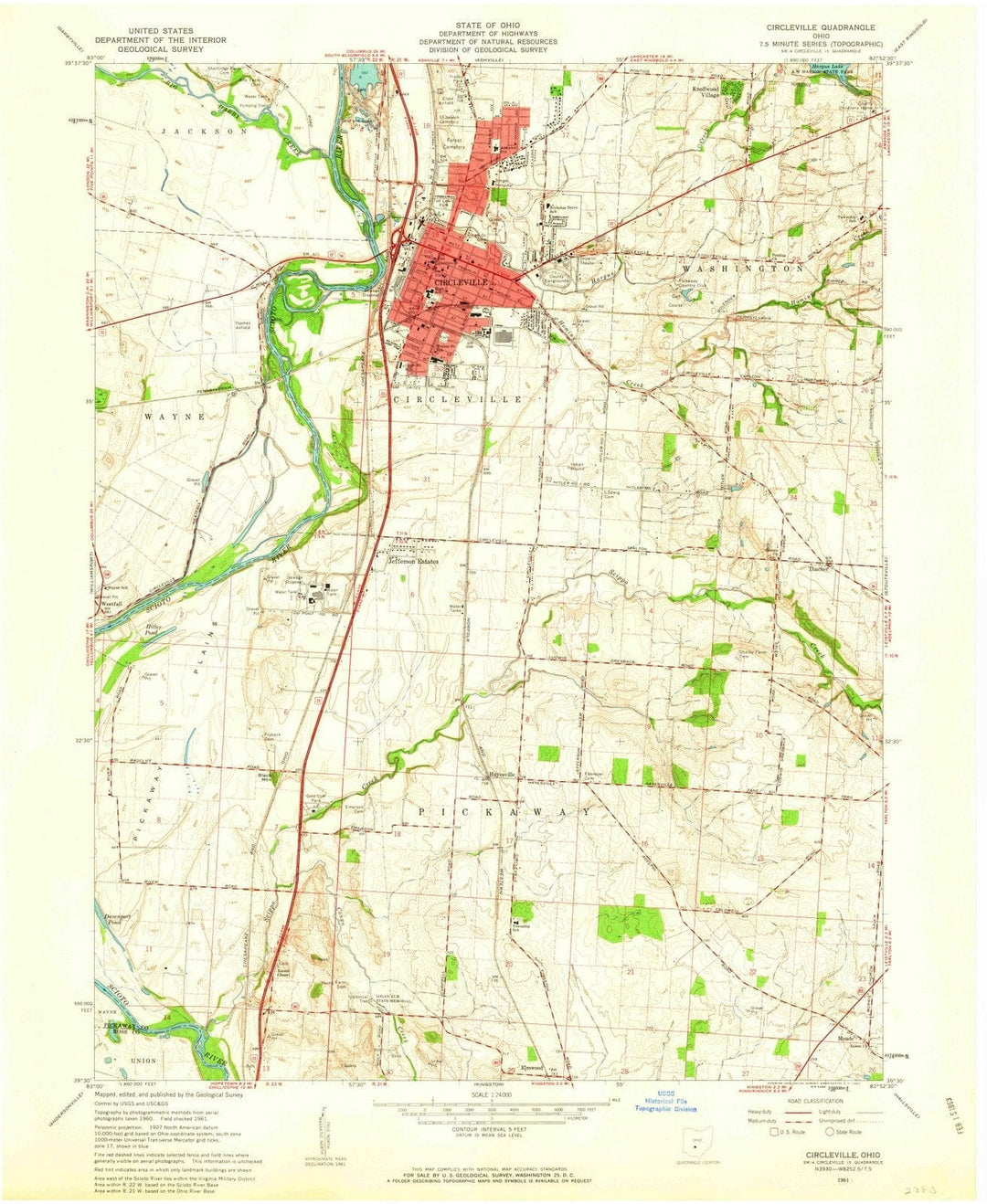 1961 Circleville, OH - Ohio - USGS Topographic Map