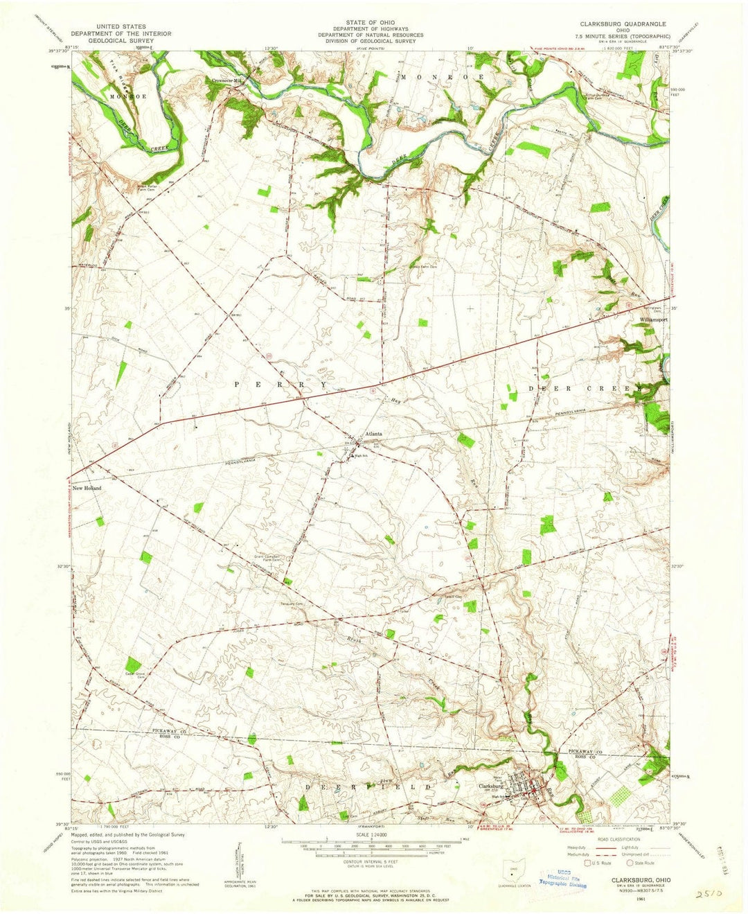 1961 Clarksburg, OH - Ohio - USGS Topographic Map