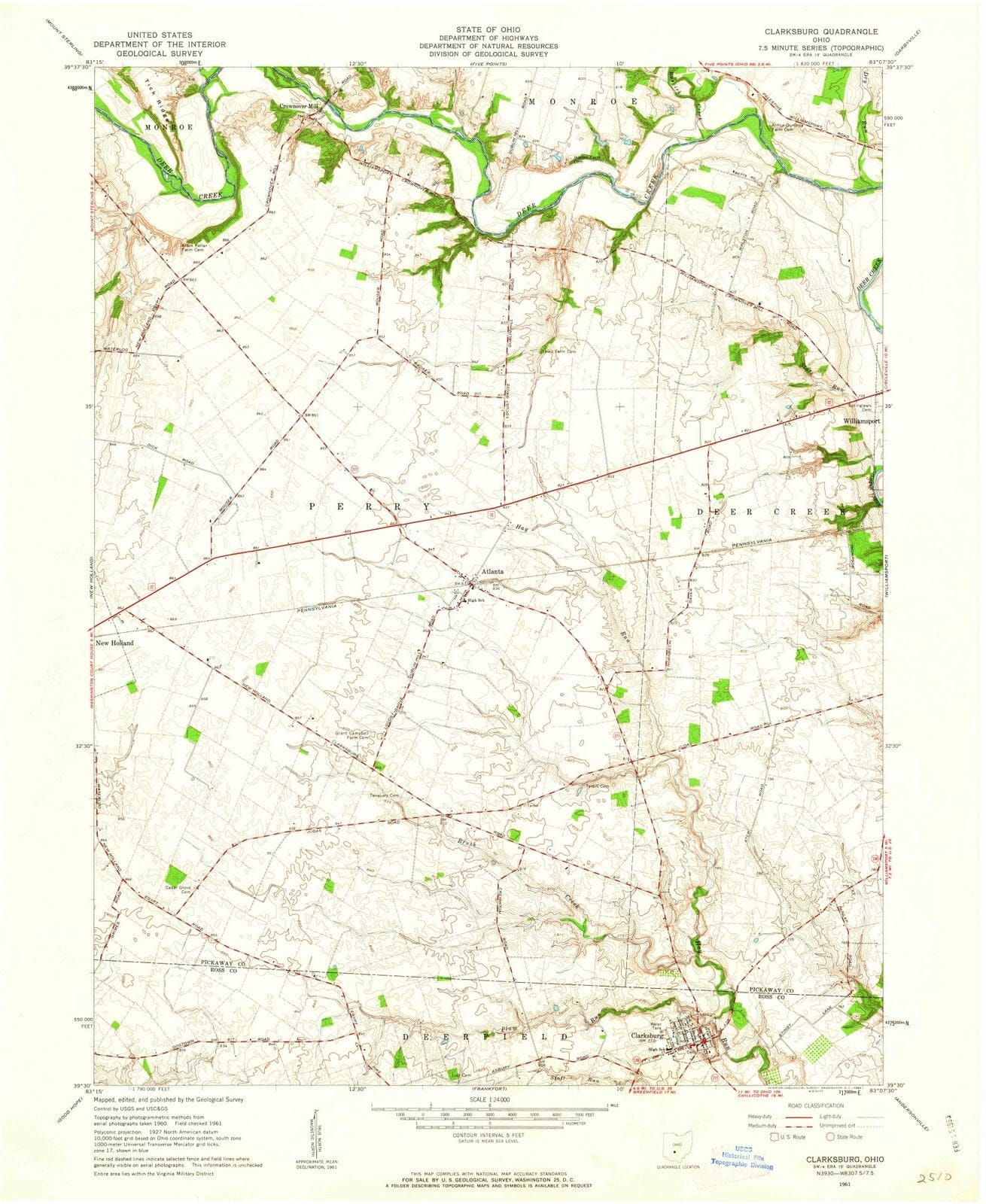 1961 Clarksburg, OH - Ohio - USGS Topographic Map