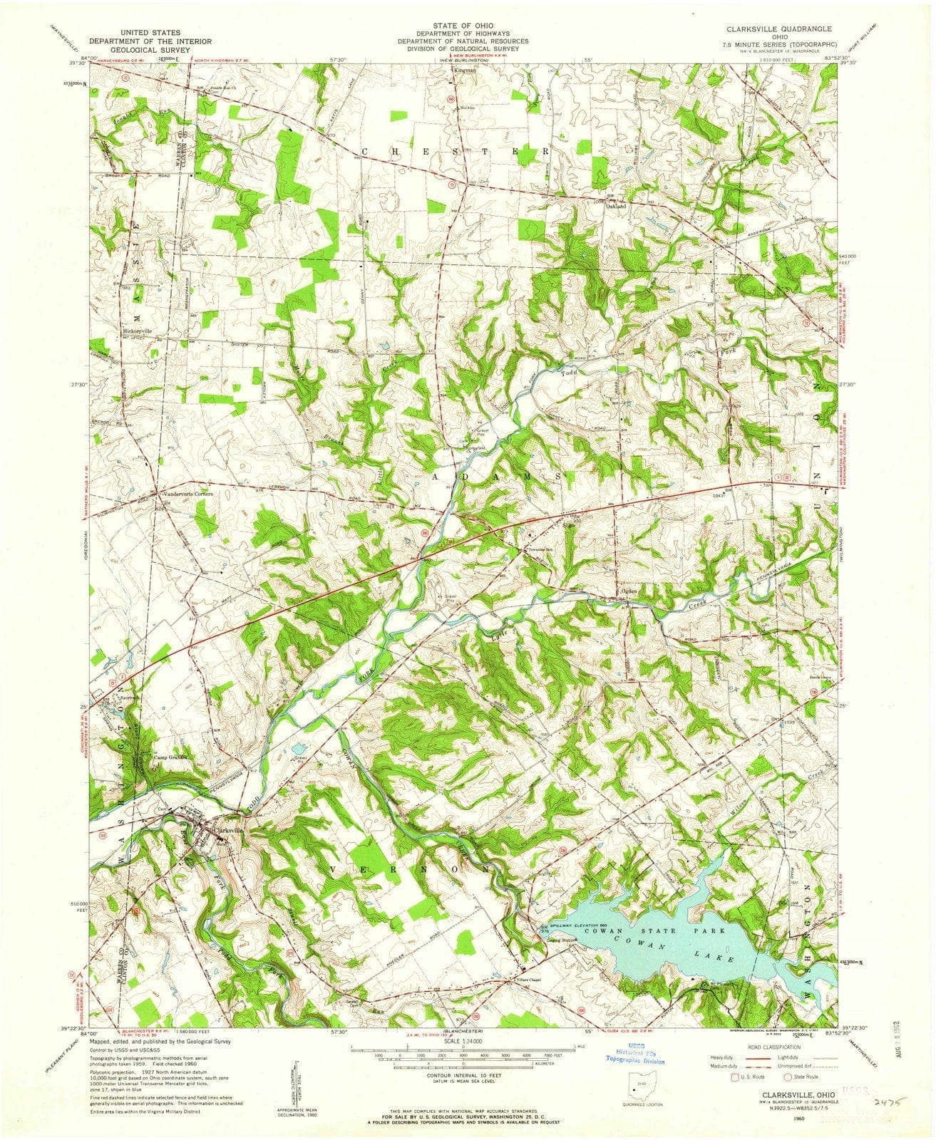 1960 Clarksville, OH - Ohio - USGS Topographic Map