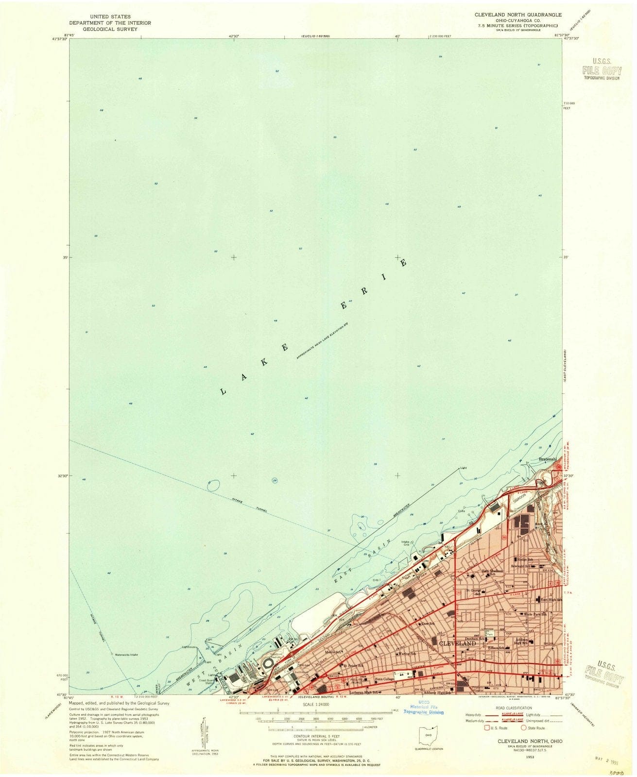 1953 Cleveland North, OH - Ohio - USGS Topographic Map