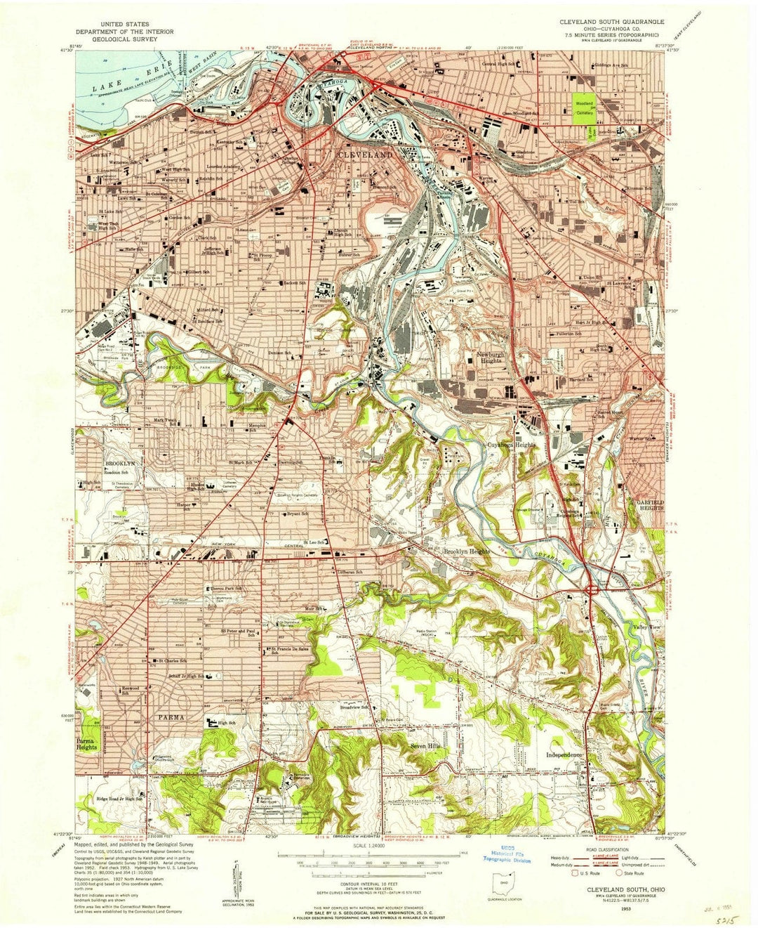 1953 Cleveland South, OH - Ohio - USGS Topographic Map