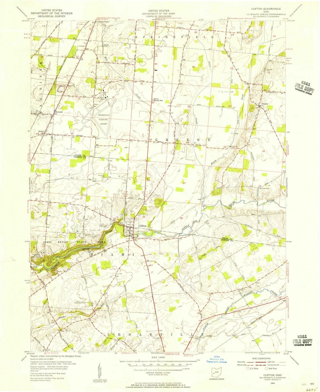 1954 Clifton, OH - Ohio - USGS Topographic Map