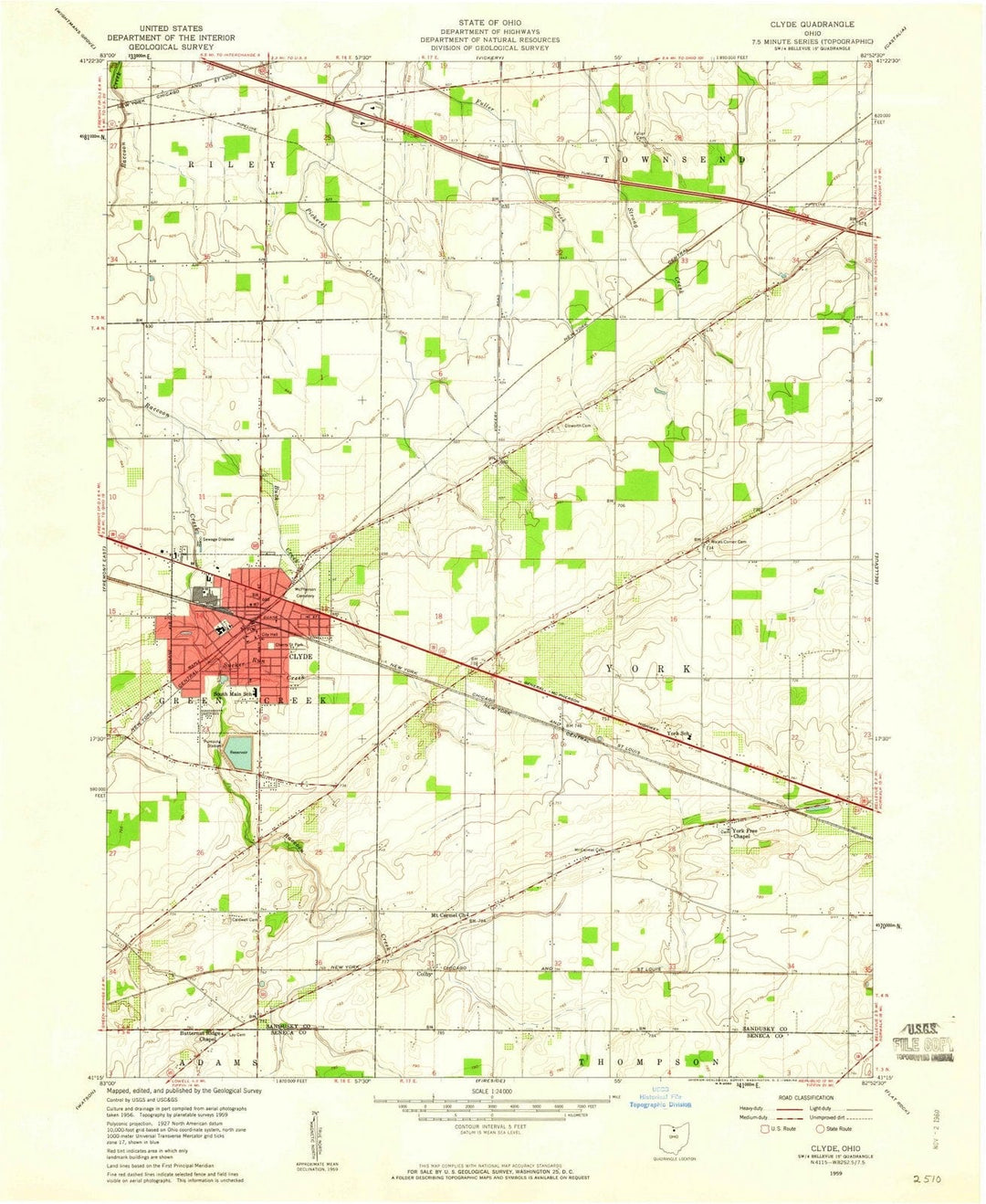 1959 Clyde, OH - Ohio - USGS Topographic Map