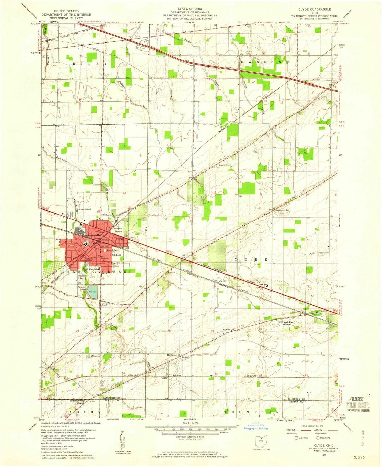 1959 Clyde, OH - Ohio - USGS Topographic Map