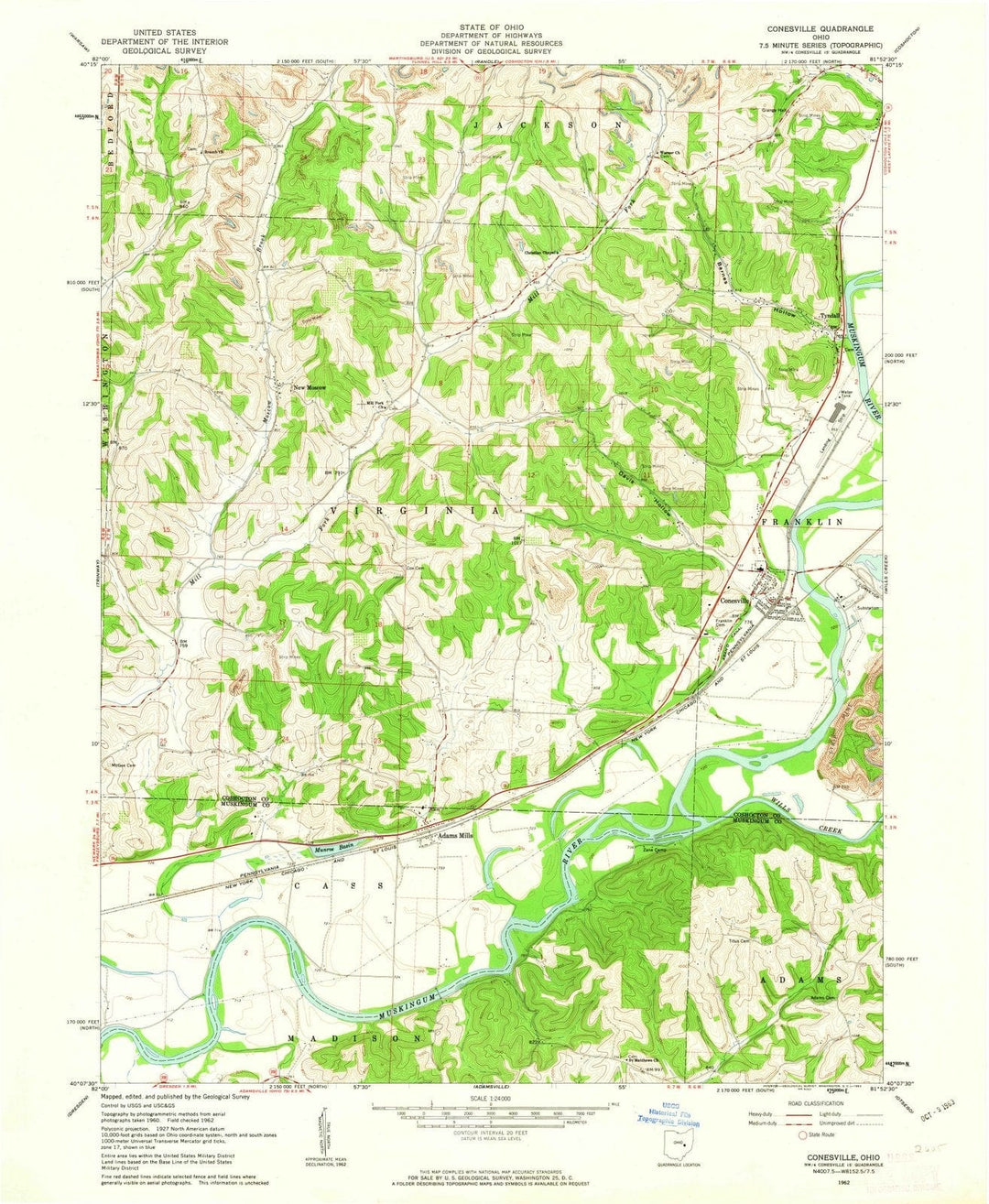 1962 Conesville, OH - Ohio - USGS Topographic Map