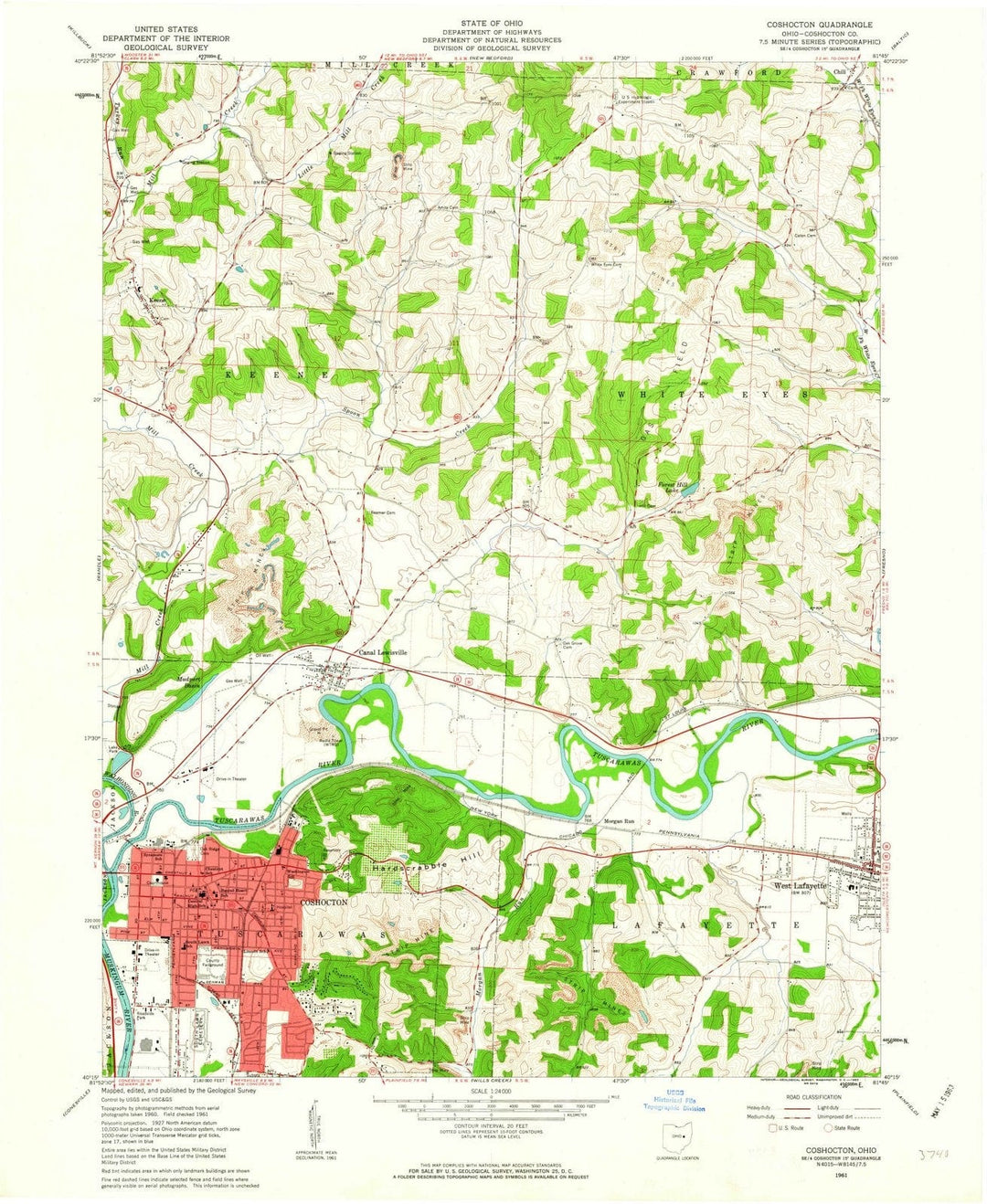1961 Coshocton, OH - Ohio - USGS Topographic Map
