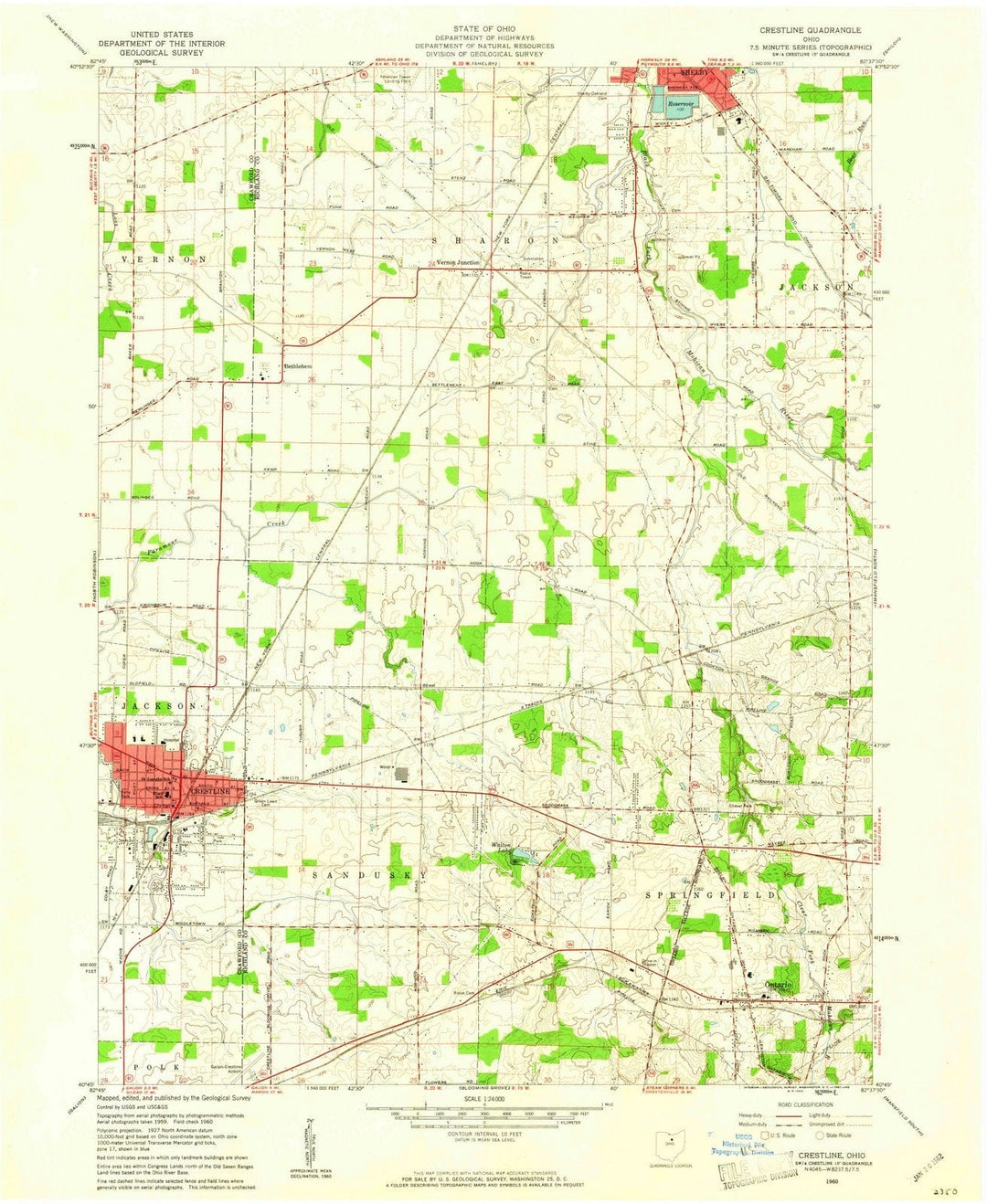 1960 Crestline, OH - Ohio - USGS Topographic Map