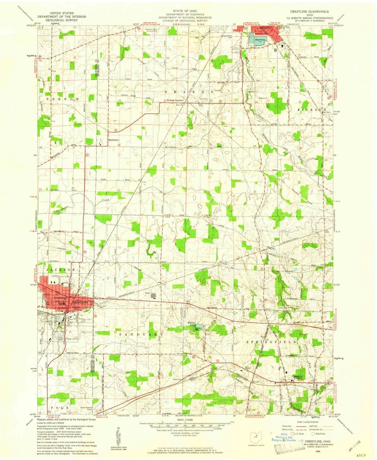 1960 Crestline, OH - Ohio - USGS Topographic Map
