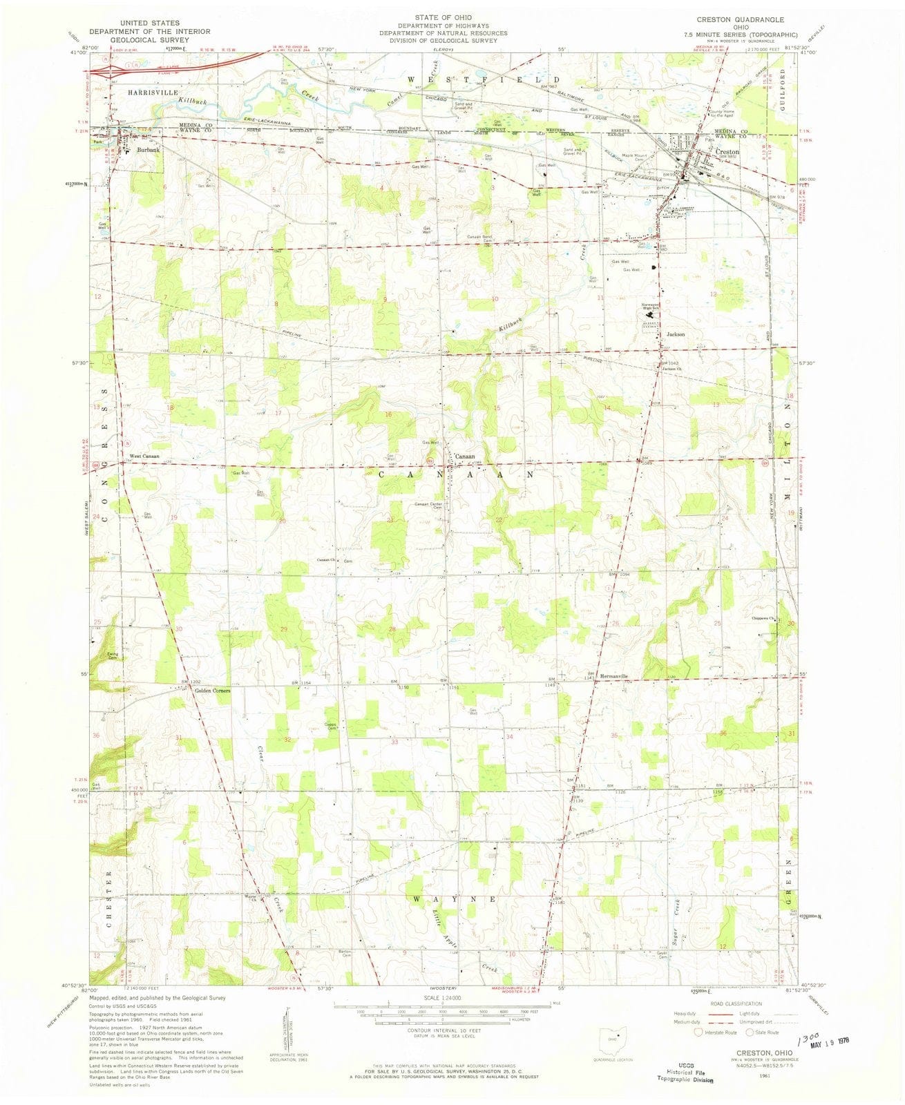 1961 Creston, OH - Ohio - USGS Topographic Map