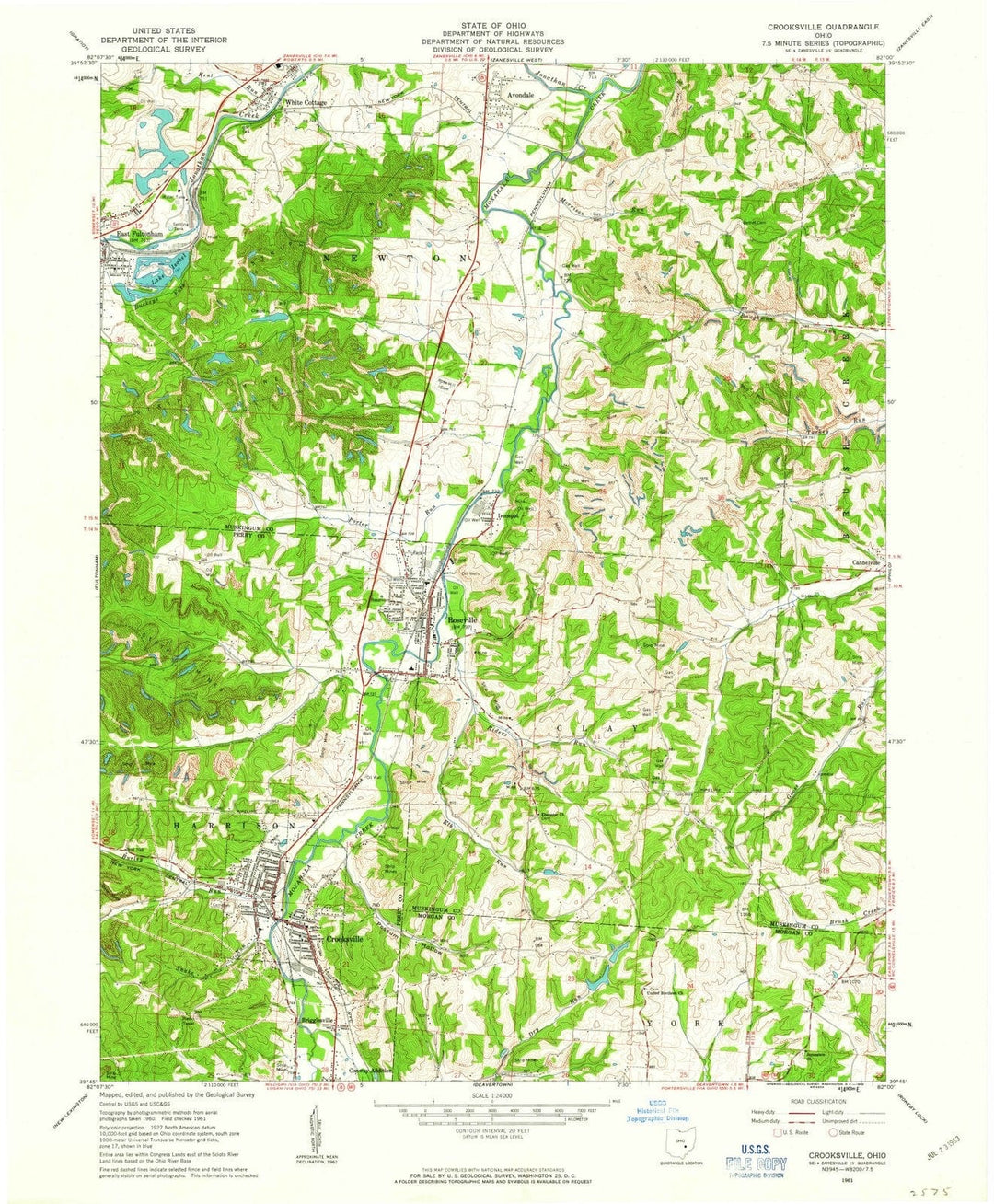 1961 Crooksville, OH - Ohio - USGS Topographic Map