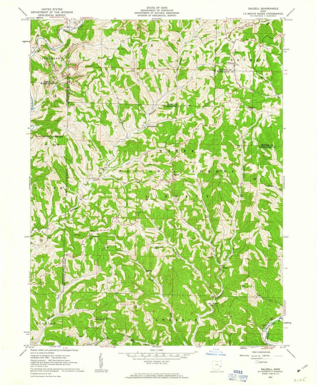 1961 Dalzell, OH - Ohio - USGS Topographic Map