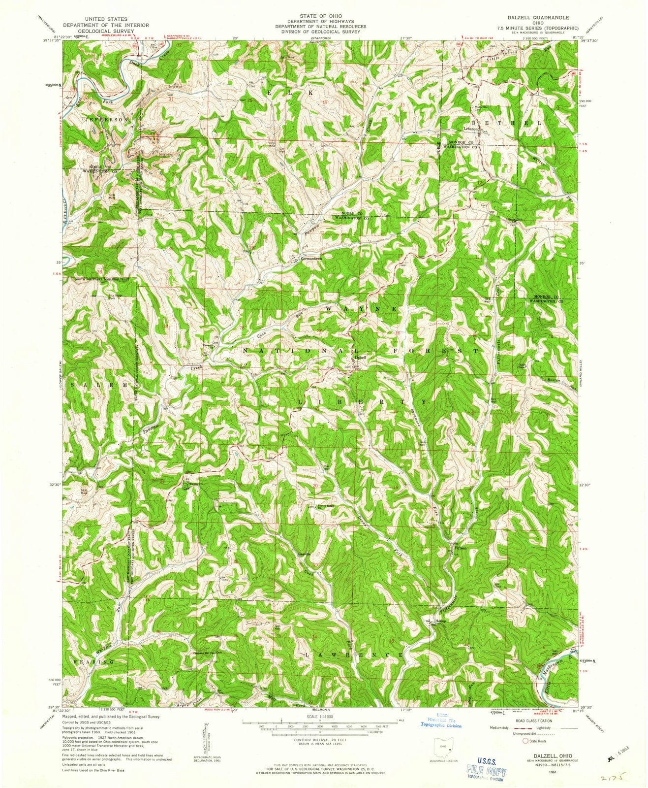 1961 Dalzell, OH - Ohio - USGS Topographic Map