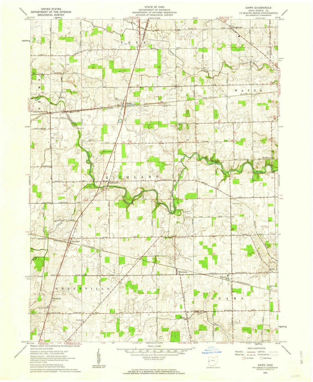1961 Dawn, OH - Ohio - USGS Topographic Map