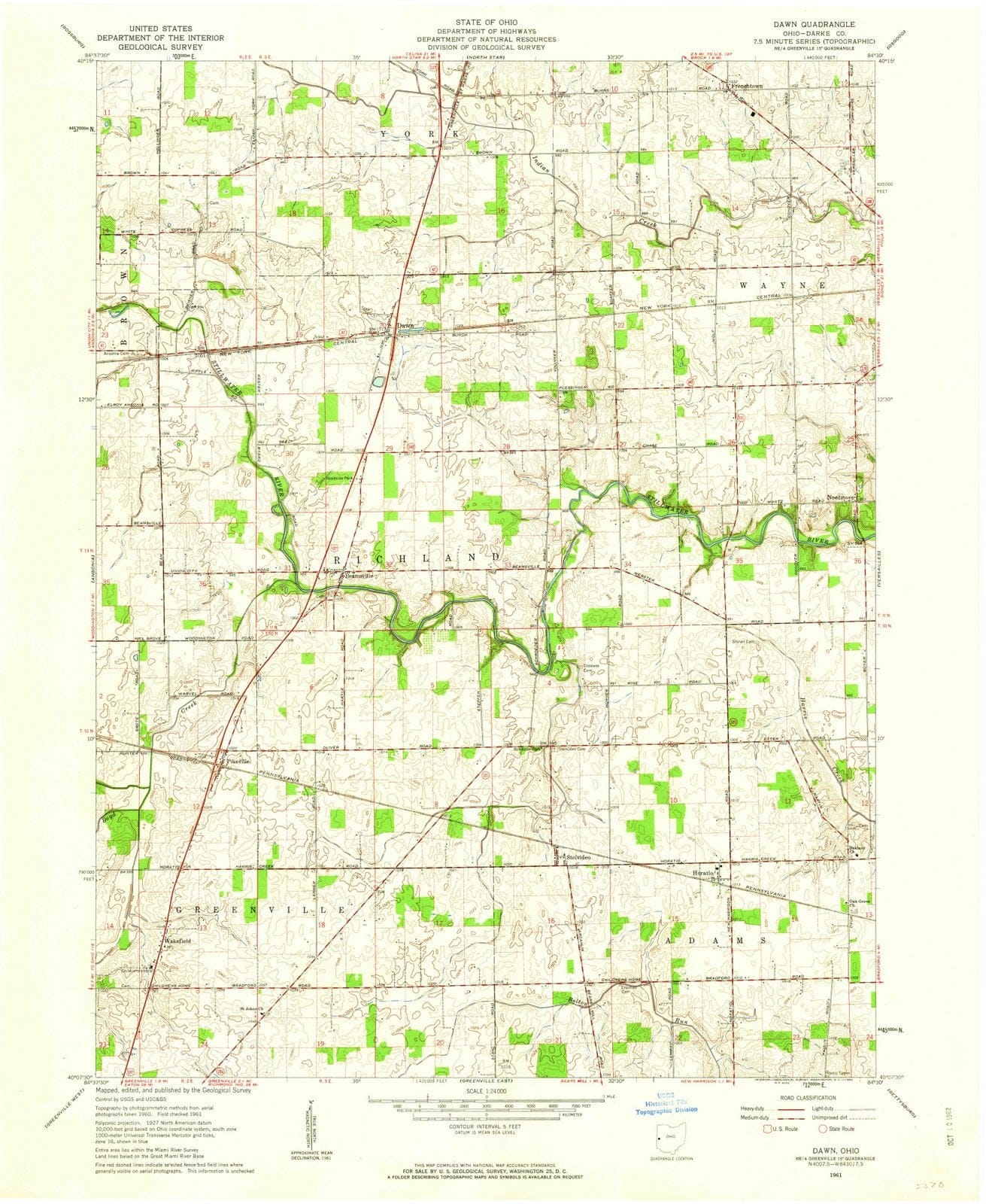 1961 Dawn, OH - Ohio - USGS Topographic Map