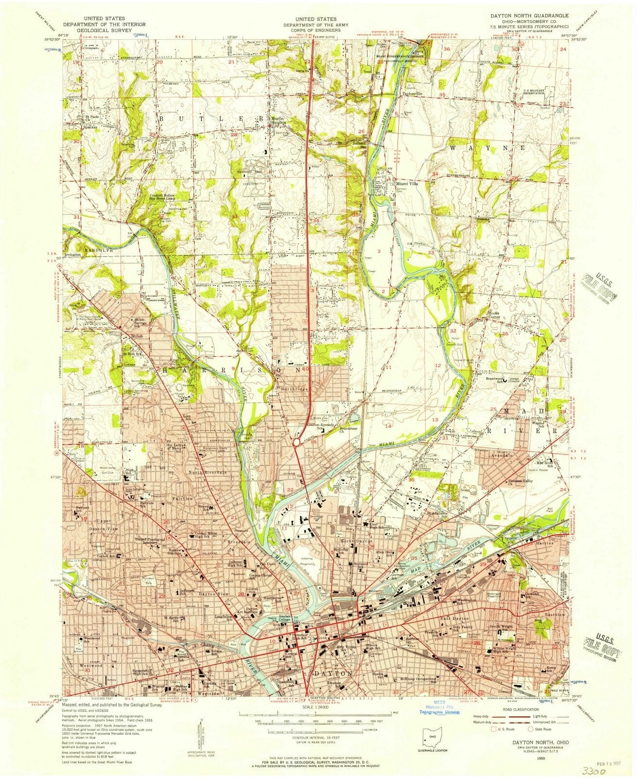 1955 Dayton North, OH - Ohio - USGS Topographic Map