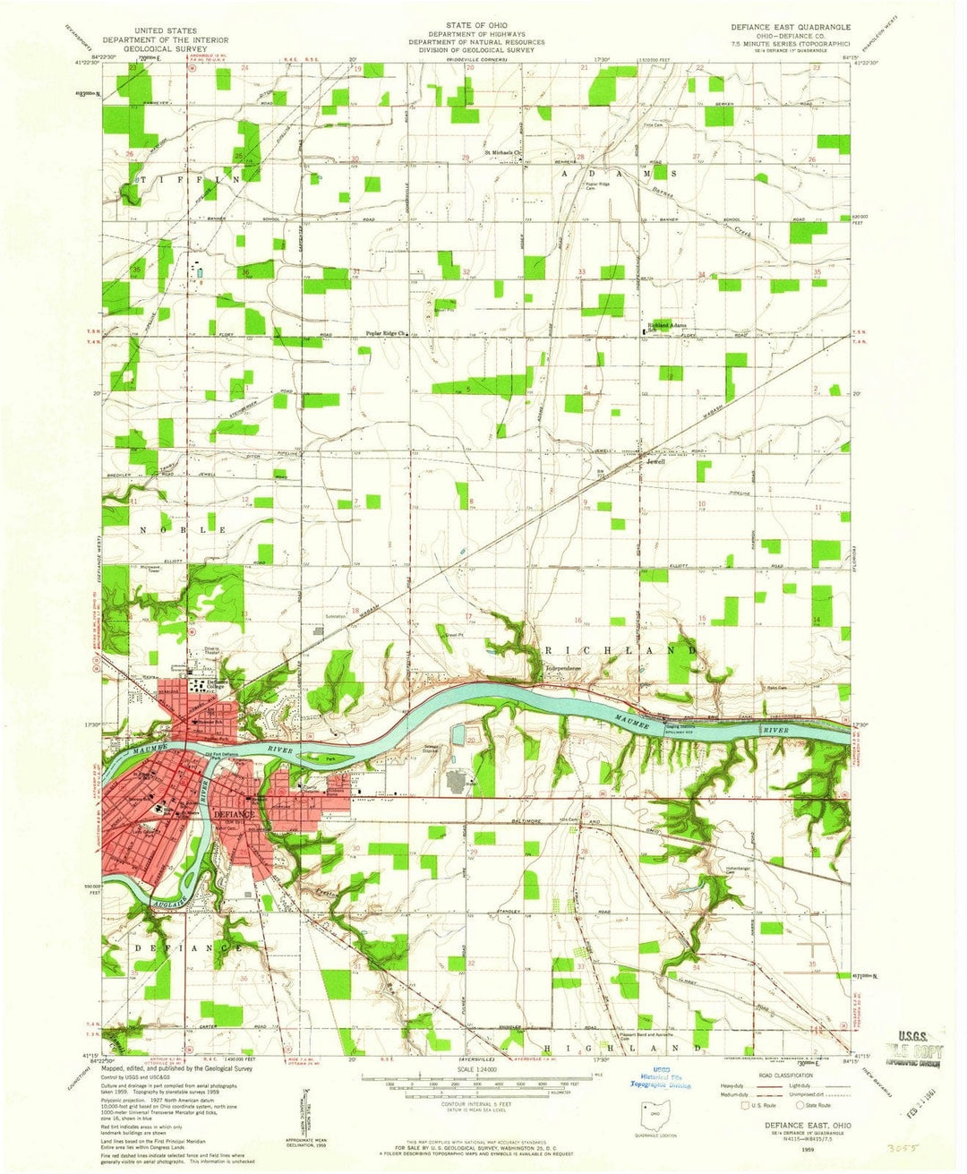 1959 Defiance, OH - Ohio - USGS Topographic Map