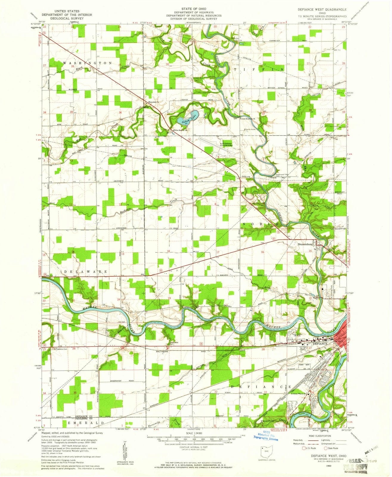 1960 Defiance, OH - Ohio - USGS Topographic Map
