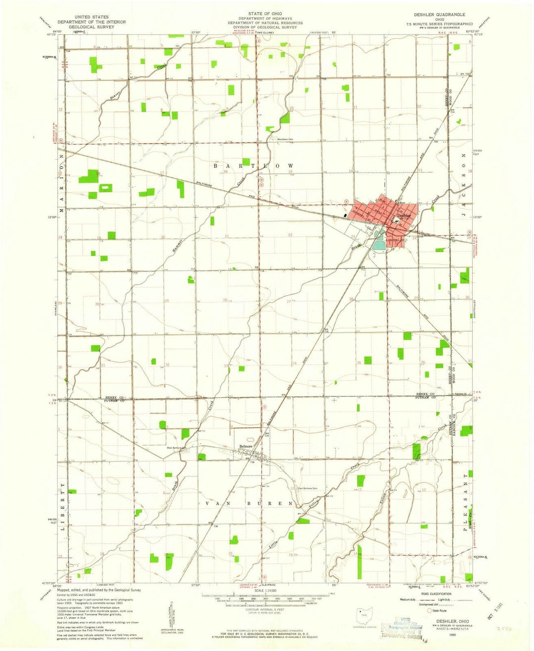 1960 Deshler, OH - Ohio - USGS Topographic Map