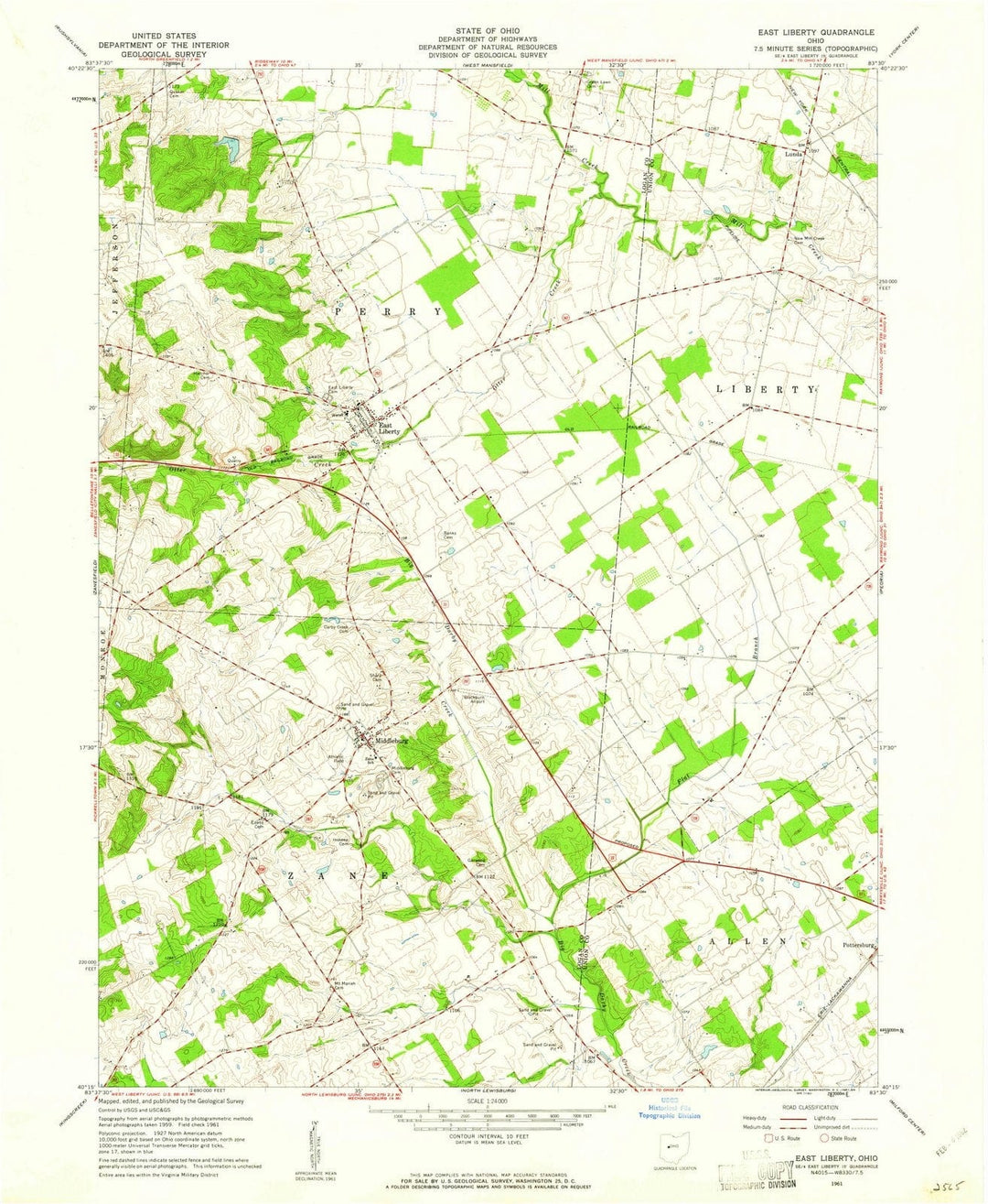 1961 East Liberty, OH - Ohio - USGS Topographic Map