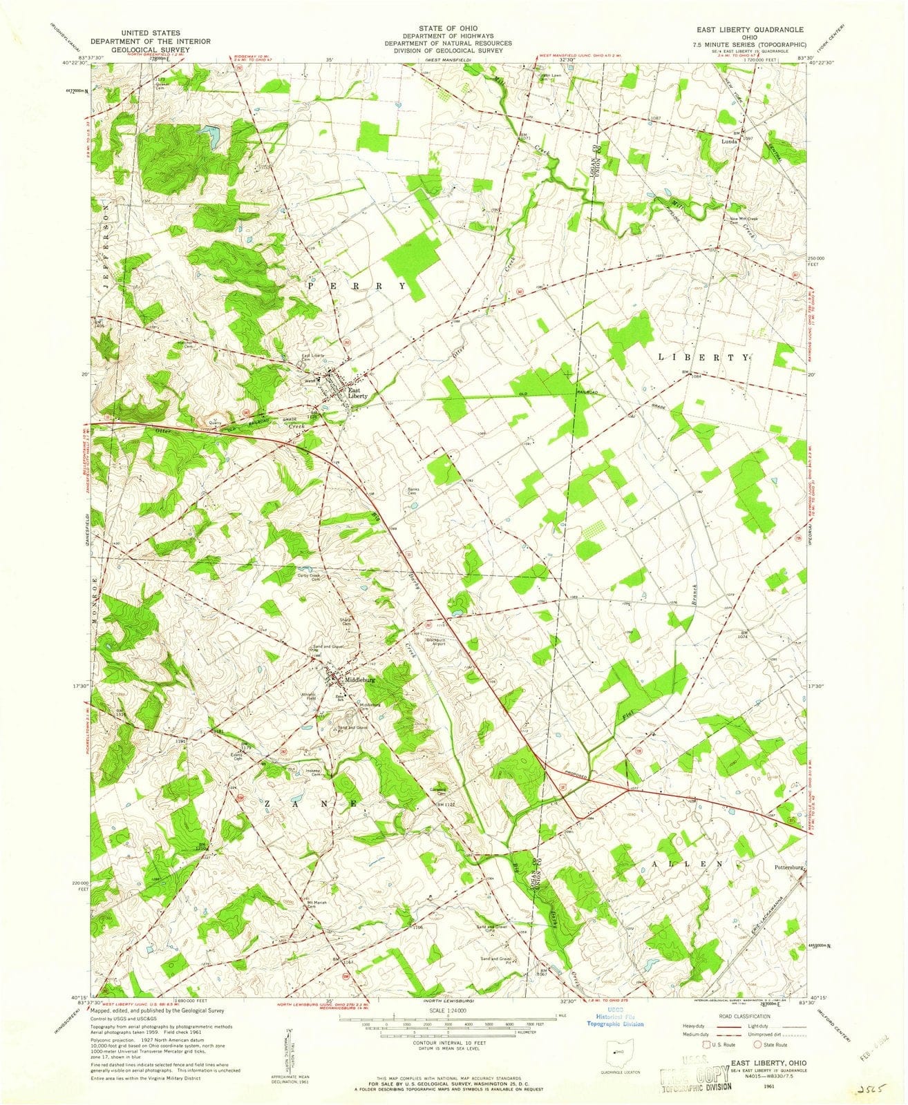 1961 East Liberty, OH - Ohio - USGS Topographic Map