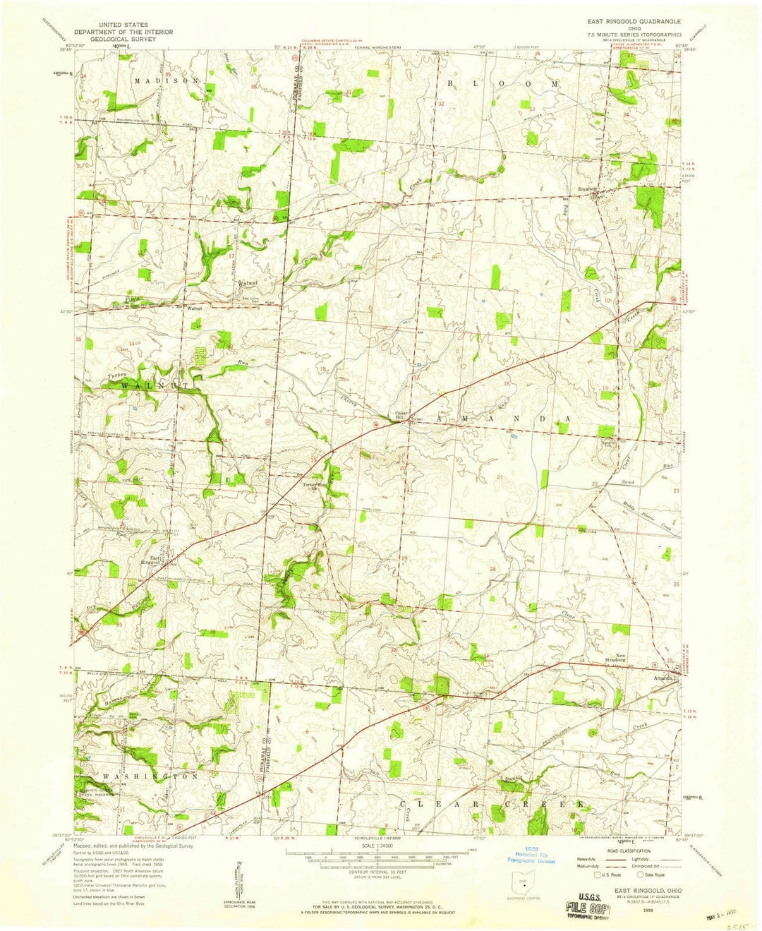 1958 East Ringgold, OH - Ohio - USGS Topographic Map