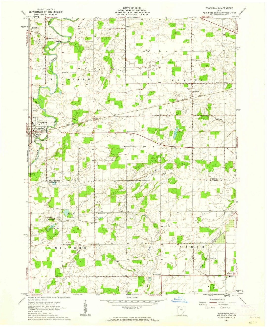 1961 Edgerton, OH - Ohio - USGS Topographic Map