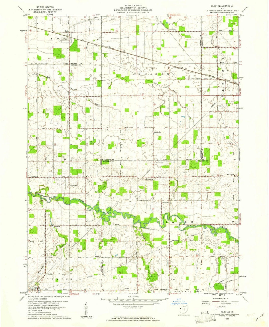 1960 Elgin, OH - Ohio - USGS Topographic Map