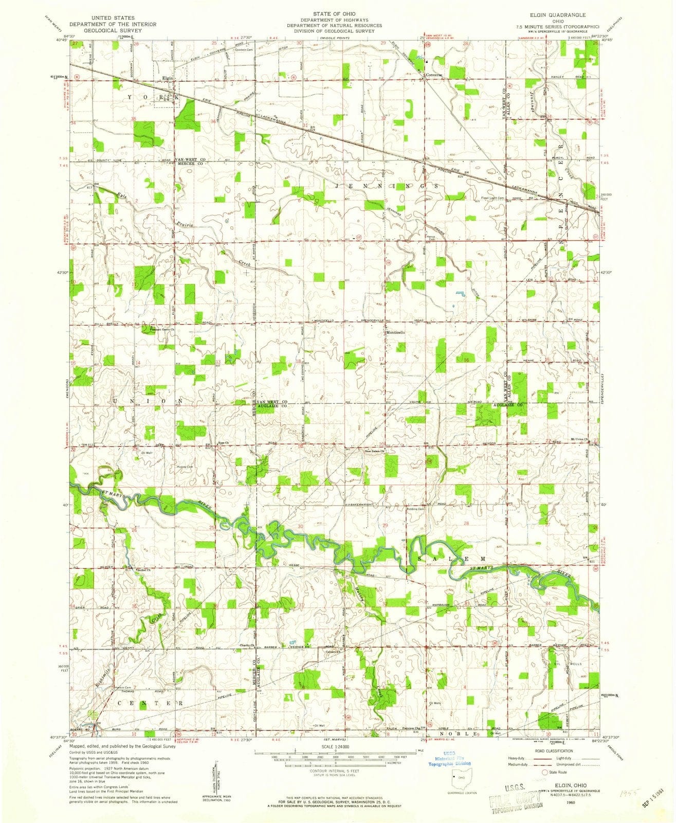 1960 Elgin, OH - Ohio - USGS Topographic Map